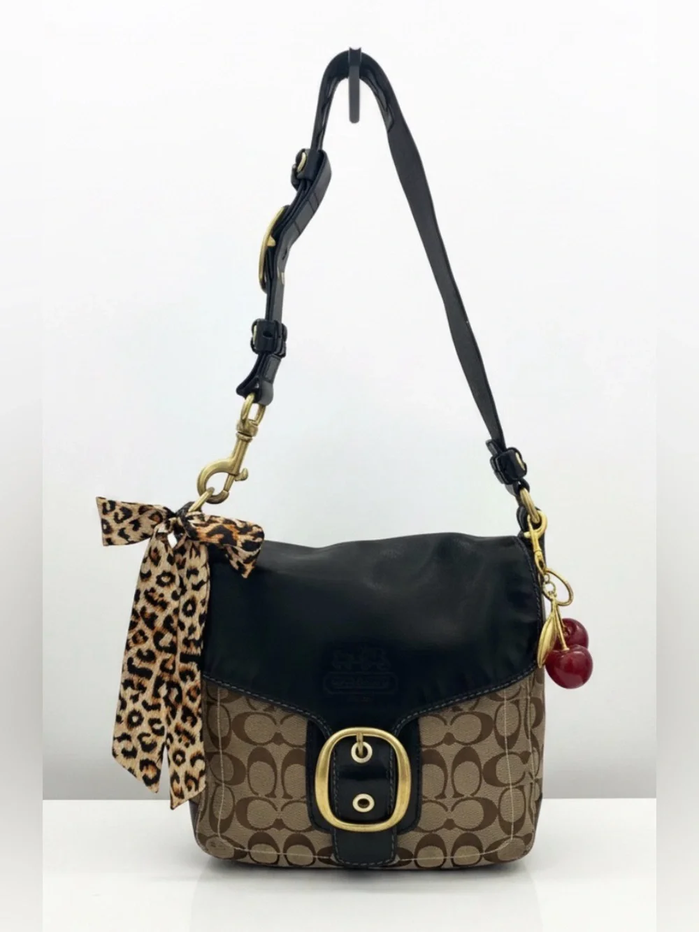 Y2K Coach Bleecker Signature Black Flap Bag Khaki Canvas No. 11434